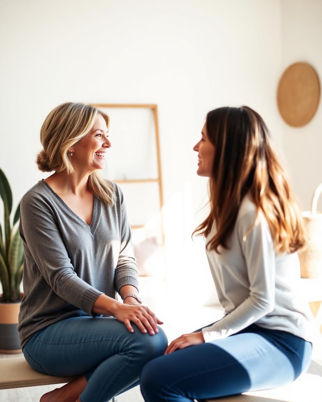 Erin talking with a client in a bright wellness studio